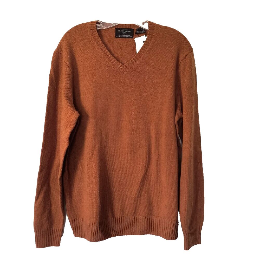 Black Brown 1826 Crewneck Sweater Mens Large Lambs Wool Blend Made in Italy NEW
